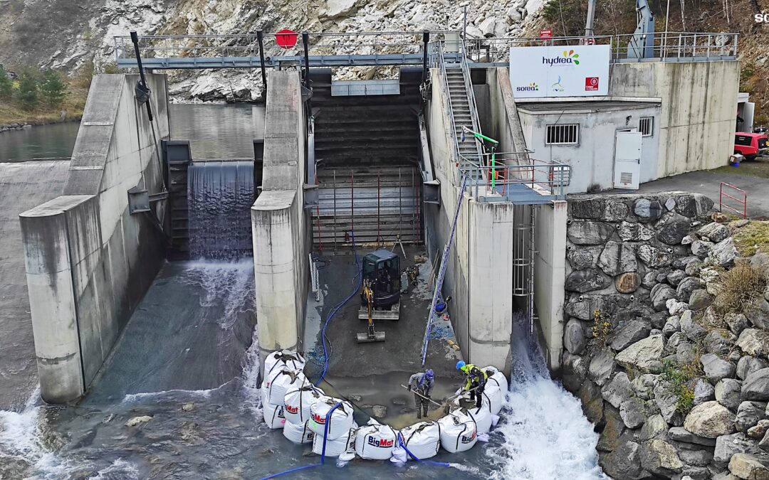 Vue d'ensemble des travaux de rénovation barrage des Clapeys